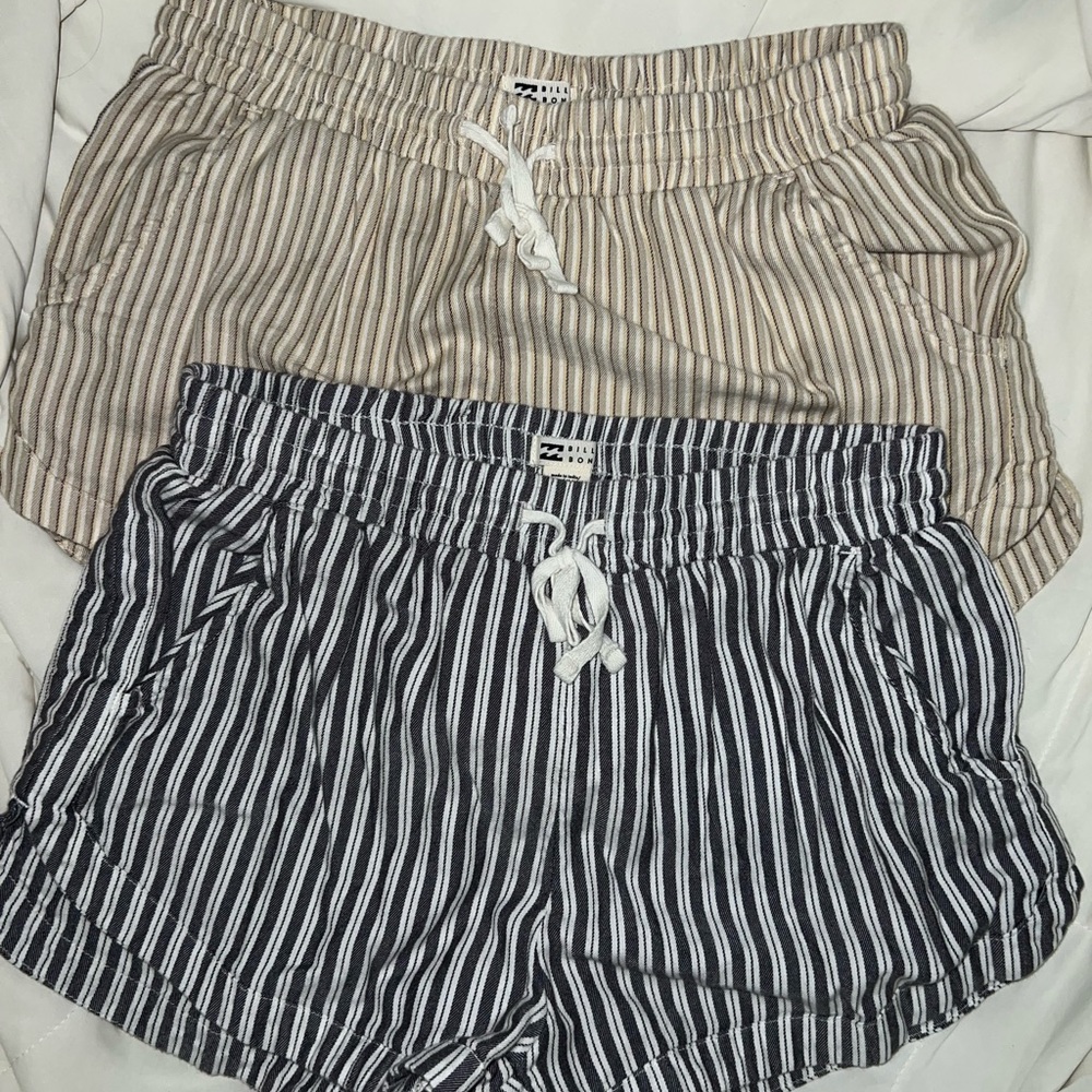 Billabong Striped Elastic-Waist Kids Shorts in Beige and Gray